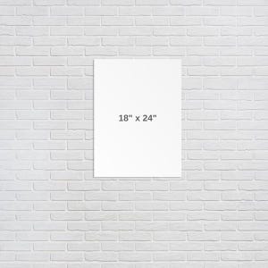 Puede incluir: Un cartel rectangular blanco con el texto "18" x 24" impreso en negro.
