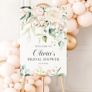 Blush Floral Bloom Bridal Shower Welcome Sign Decor, Printed Foam Board Sign