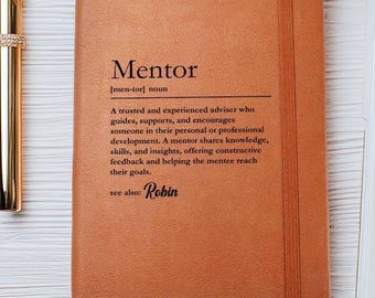 Mentor Definition Vegan Leather Journal, Personalized Notebook Gift