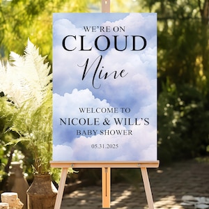 Cloud Nine Baby Shower Welcome Sign, We&#39;re on Cloud 9, Baby Shower Decor, Foam Board Sign