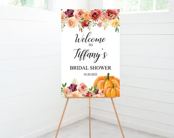 Bridal Shower Sign, Bridal Shower Welcome Sign, Bridal Shower Decorations, Entry Sign, Fall Floral, Orange Pumpkins, Foam Board Sign