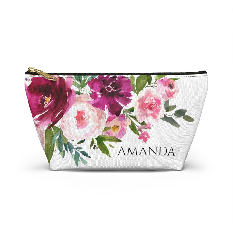 Custom Floral Accessory Pouch Personalized Name Makeup Bag Bridesmaid