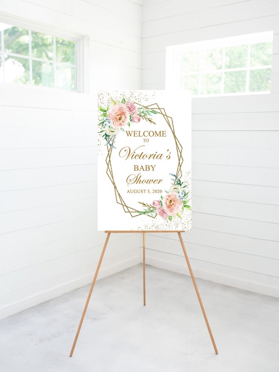 Pink Floral Baby Shower Sign, Baby Shower Decorations, Foam