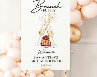 Brunch and Bubbly Bridal Shower Welcome Sign, Printed Decor