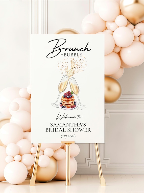 Brunch and Bubbly Bridal Shower Welcome Sign, Printed Decor