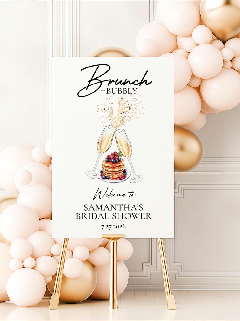 Brunch and Bubbly Bridal Shower Welcome Sign, Printed Decor image 1