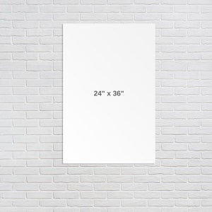 May include: A white canvas print with the dimensions 24" x 36" printed on it.