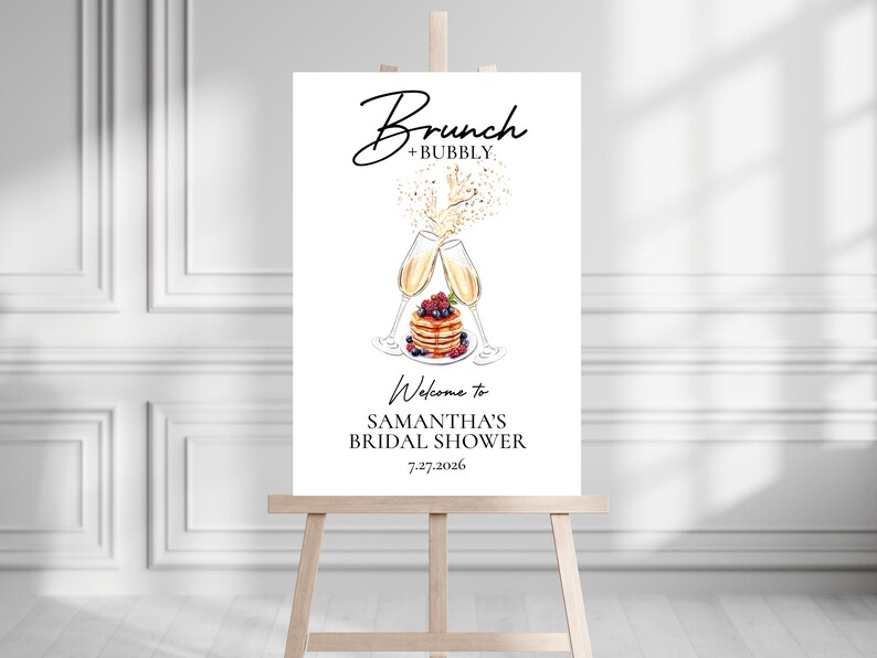 Brunch and Bubbly Bridal Shower Welcome Sign, Printed Decor image 3