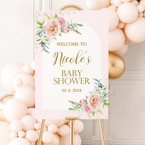 Soft Pink Floral Baby Shower Welcome Sign: Foam Board Sign