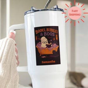 Personalized Halloween Tumbler, Skinny Tumbler, Scary Spooky Gift, Ghost Tumbler, Reader Mug, Stainless Steel and Straw, Book Lover Gift