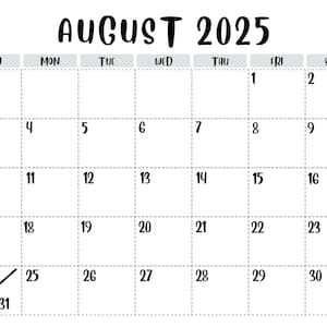 August 2025 Calendar/ Printable calendar/ School Planning / August 2025 Printable Calendar Homeschool Calendar/ Office Planning /August 2025