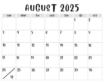 August 2025 Calendar/ Printable calendar/ School Planning / August 2025 Printable Calendar Homeschool Calendar/ Office Planning /August 2025