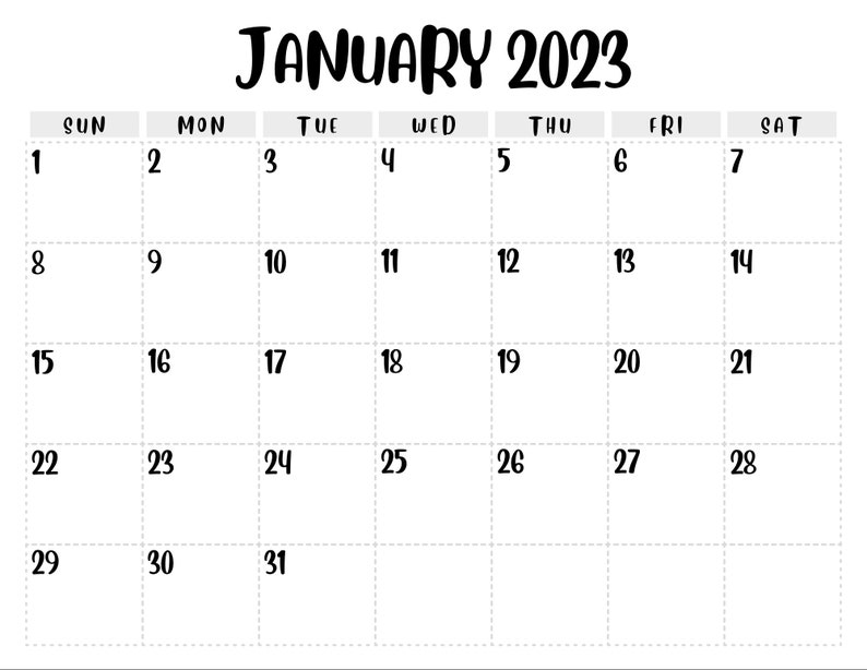 January 2023 Calendar / Digital Download / Printable Calendar Etsy