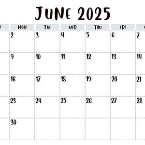 June 2025 Calendar/ Printable calendar/ School Planning / June 2025 Printable Calendar Homeschool Calendar / Office Planning / June 2025