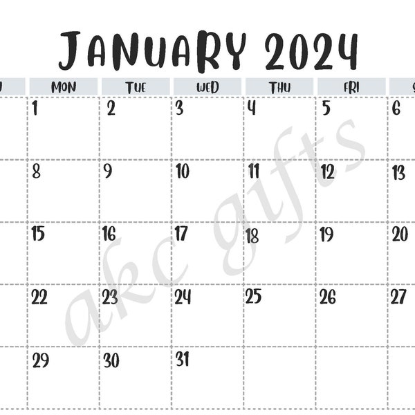 January 2024 Calendar / digital download / printable calendar / monthly calendar / Adobe PDF / monthly calendar / January Calendar