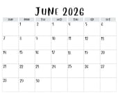 June 2026 Minimalist Calendar, Monthly Planner, Schedule Tracker (Digital Download)