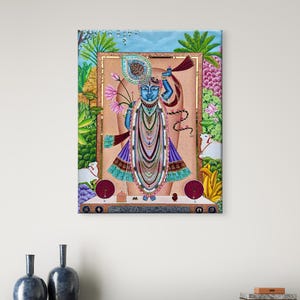 Custom Shreenathji Painting  |  Shreenathji Pichwai Painting on Canvas  |  Indian Spiritual Wall Art  | Indian Temple Decor  | Made to Order