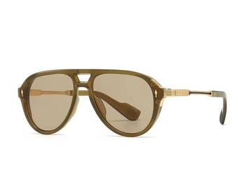 Green Aviator Sunglasses: UV Protection 70s Retro Style