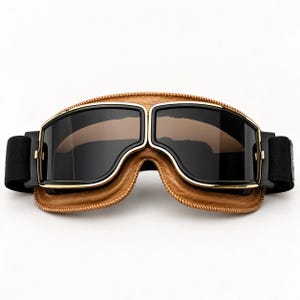Leren pilotenbril, beige pilotenmotorbril, anti-condensbril, ski-cadeau, skibril