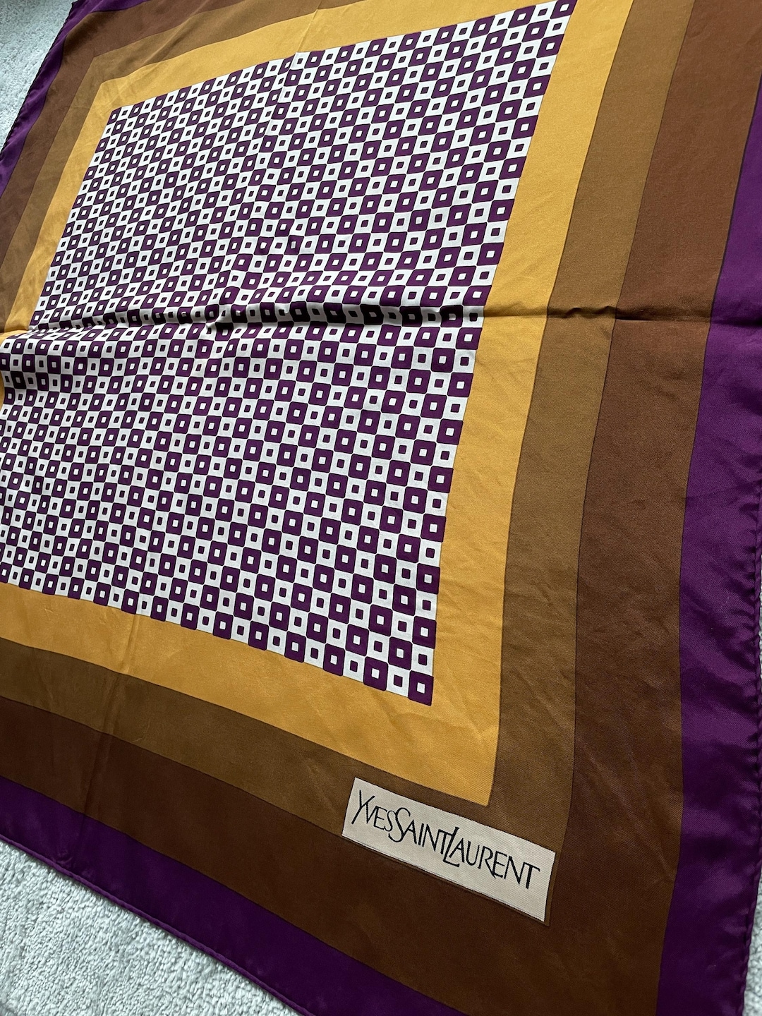 Ysl Geometry Pattern Vintage Yves Saint Laurent Silk Twill Scarf, Geometric Pattern in Plum ...