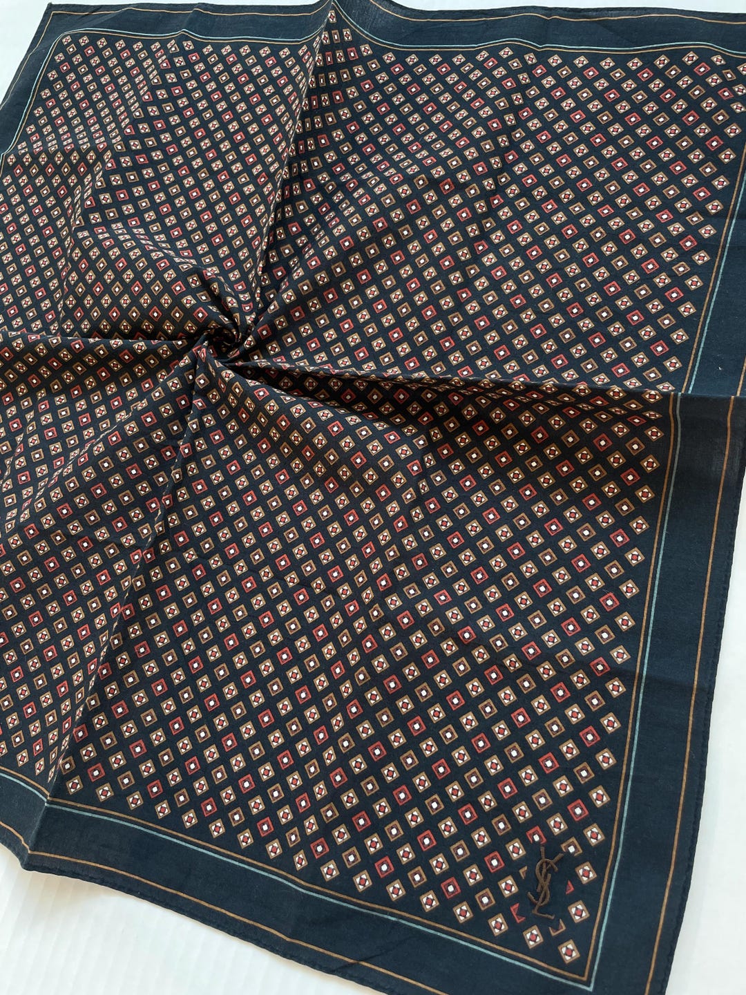 Ysl Geometry Pattern Vintage Yves Saint Laurent Cotton Handkerchief, Neckerchief, Geometric ...