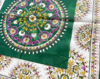 Lekka bawełniana chusteczka vintage 源 (Gen-emon Kiln), apaszka, wzór arabeskowy, łącząca elegancję porcelany Arita z tkaniną