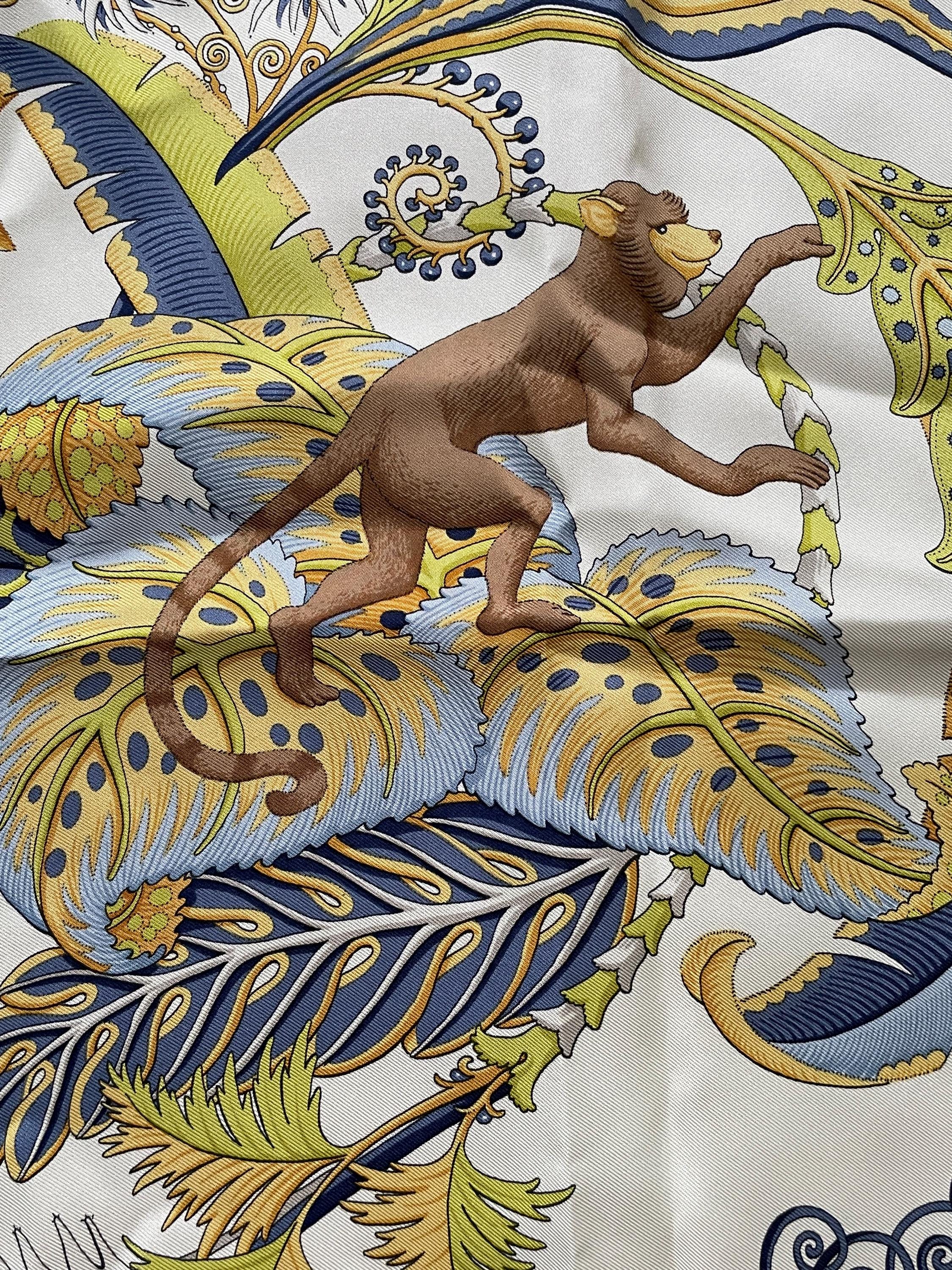 Vintage Salvatore Ferragamo Jungle Animals Pattern Silk Twill
