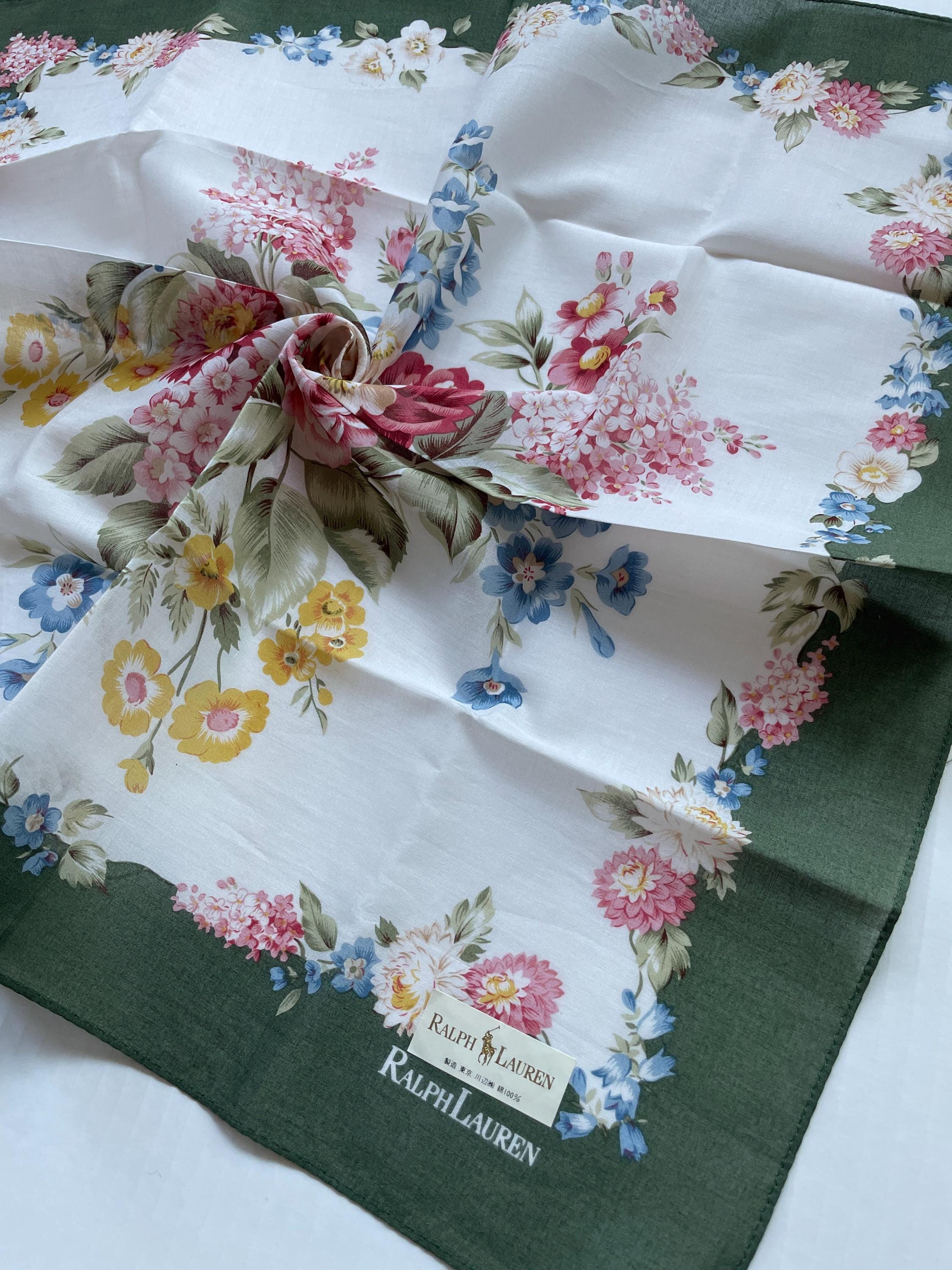Vintage Ralph Lauren Flowers Pattern, Cotton Handkerchief
