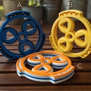 Fidget spinner, 3D printed gear hand spinner, anti-anxiety stress relief toy, colorful sensory desk accessory, focus and calming gadget