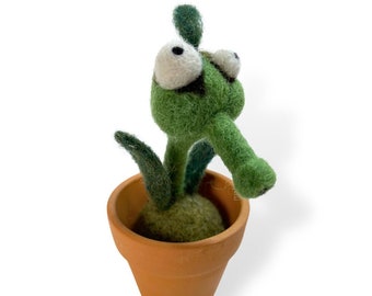 Needle Felt In Pots, Felted Cactus, Faux Plant, Felt Succulent, Felt Desk Plant, Cactus Decoration, Funny Plant Ornament, Monster Wool Felt