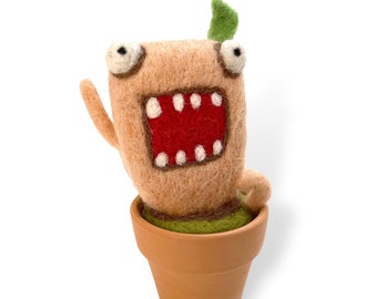 Needle Felted Monster Plant, Felt Plant, Felt Monster, Succulent Decor, Felted Cactus, Kids Felt Plant, Wool Felt Monster, Funny Fake Plant