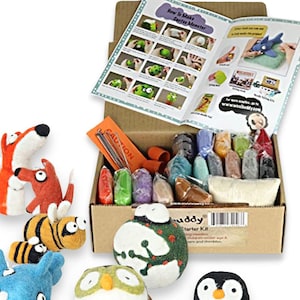 Woolbuddy Needle Felting Starter Kit, Beginners Needle Felting Kit, Craft Kit, Felting Supplies, Wool Felting Kit, Wool Roving, Gift Box