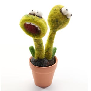 Needle Felted Monster Plant, Wool Pooka in Clay Pot