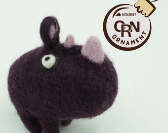 Needle Felted Purple Rhino, Purple Rhino Ornament, Handmade Purple Rhino, Christmas Ornament