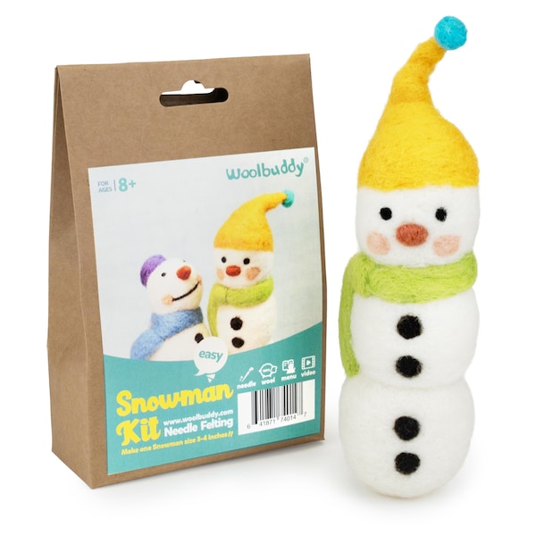Kit de feutrage à l'aiguille Bonhomme de neige Woolbuddy – Bricolage, adapté aux débutants