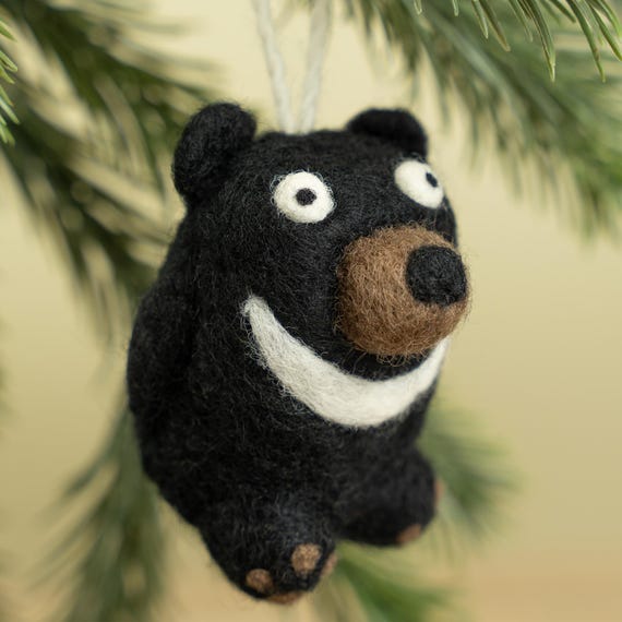 Needle Felted Black Bear Ornament, Handmade Woolbuddy Decor