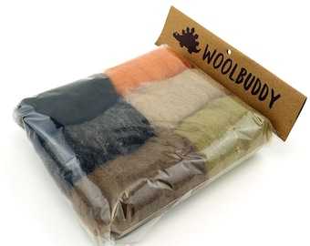 Needle Felting Wool Set, Corriedale Roving, 6 Earth Tones