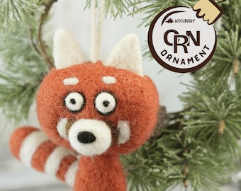 Needle Felted Red Panda Ornament, Handmade Woolbuddy