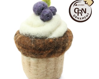 Needle Felted Cupcake Ornament, Handmade Wool Buddy, Spring Decor