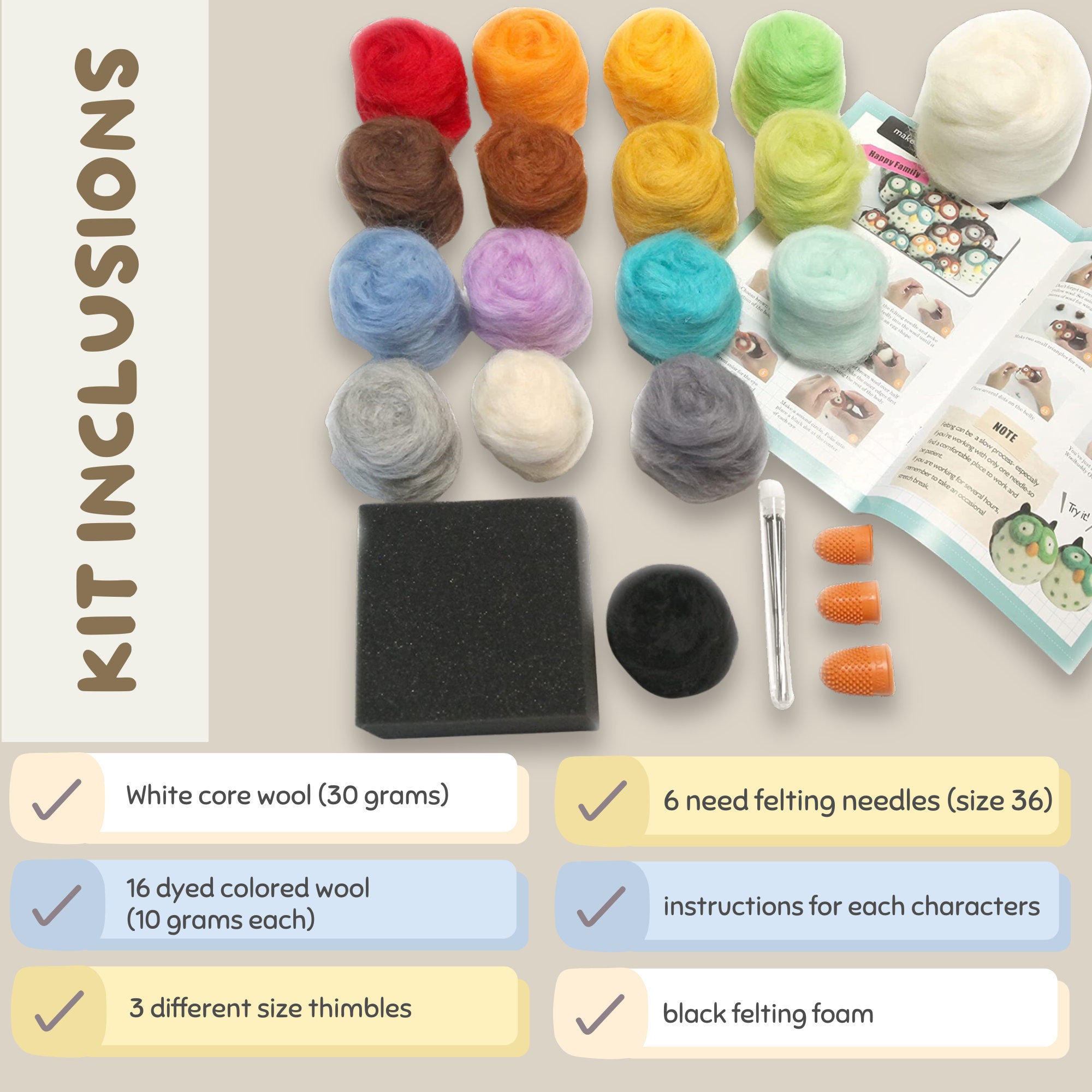 Woolbuddy Needle Felting Kit Beginner, Wool Felting Kit for Adults,  Includes 2 Felting Needles and Photo Instructions, DIY Needle Felting Kit  for Arts