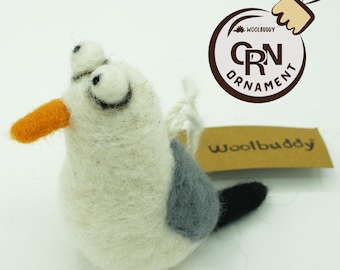 Needle Felted Seagull Ornament, Handmade Woolbuddy