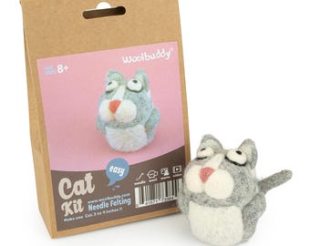 Gray Cat Needle Felting Kit, Woolbuddy DIY Craft
