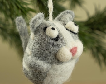 Needle Felted Wool Cat Ornament, Handmade Spring Decor