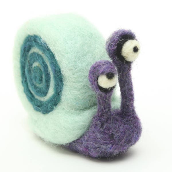 Felt Snail Toy, Felt Animal Ornament, Needle Felted Animal, Purple Snail Toy, Kids Ornament, Snail Figurine, Felt Ornaments, Cartoon Animal