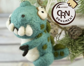 Needle Felted Blue T-Rex Ornament, Woolbuddy Handmade Dinosaur