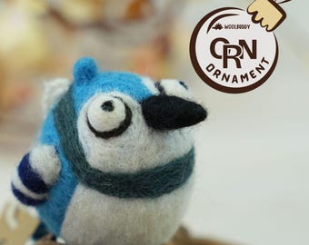 Needle Felted Blue Jay Ornament, Handmade Wool Toy