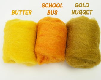 Yellow Corriedale Wool Roving, Felting Fiber, 8 oz