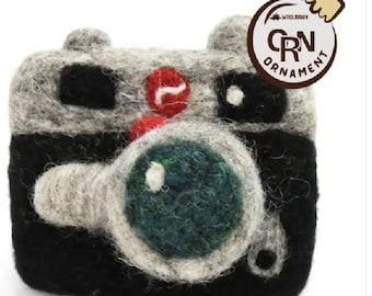 Needle Felted Gray Camera Ornament, Wool Photography Gift