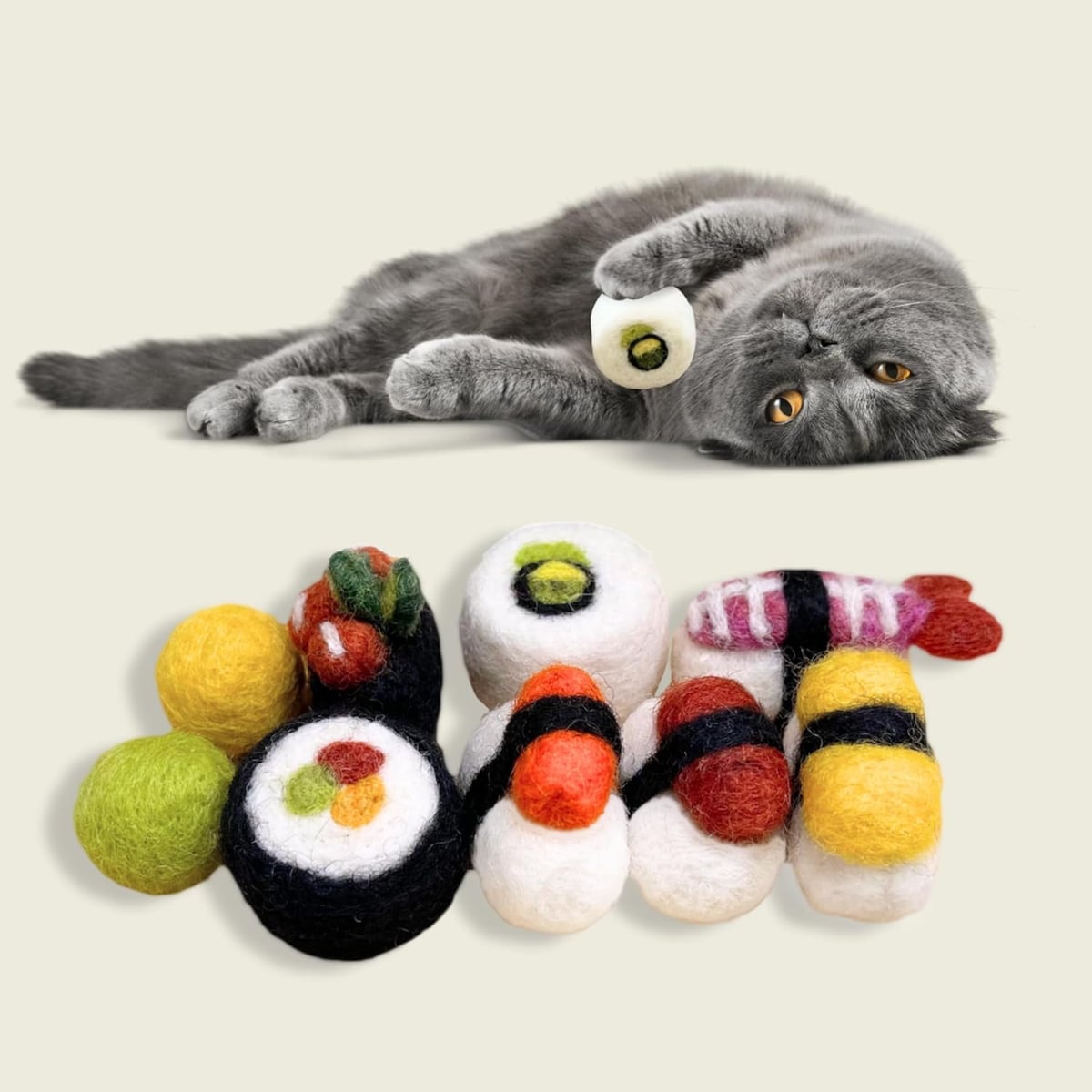 Cat Sushi Toy Set, Cats Toy, Cute Sushi Toy Set, Gift for Cat Lovers, Toys for Kitten, Pet Friendly Toy Set, Handmade Felted Wool Toys - Etsy