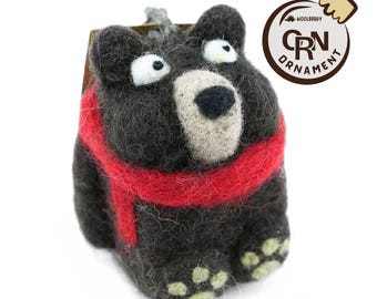 Needle Felted Bear Ornament, Holiday Decor, USA Handmade
